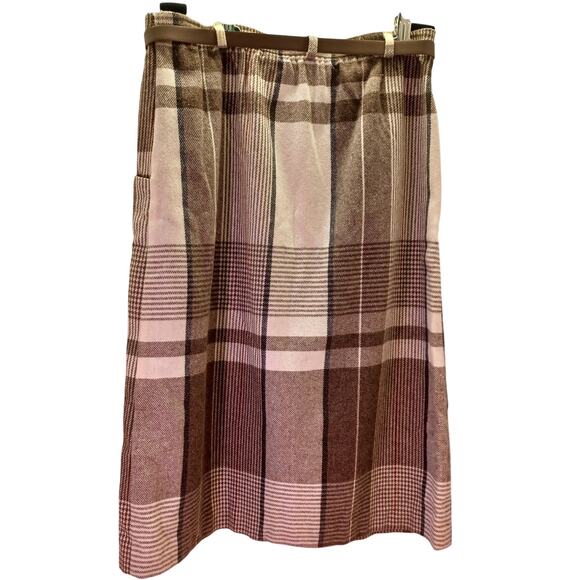 Vintage JBJ Tartan Plaid Wool Blend Skirt Size 12 Brown Cream Midi 80s 90s - Picture 2 of 10